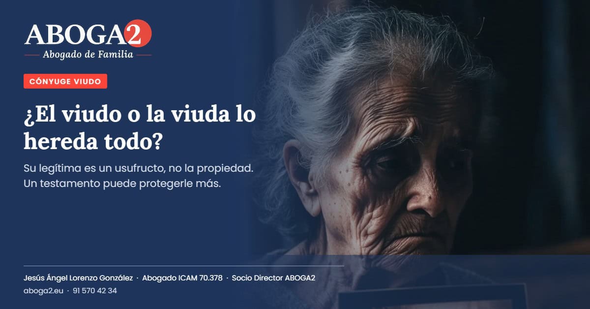 Aboga2 imagen: mujer mayor en fondo azul, tema viudad y herencia.