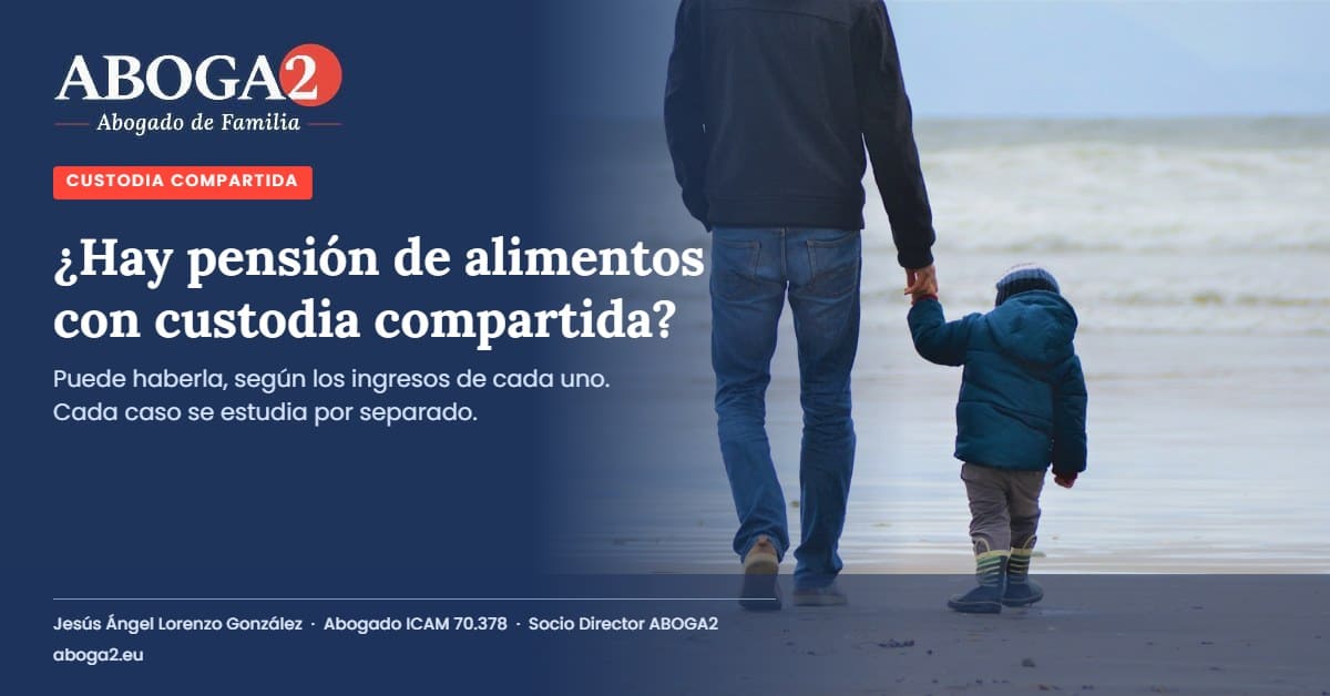 Padre e hijo paseando por la playa: pensión de alimentos en custodia compartida